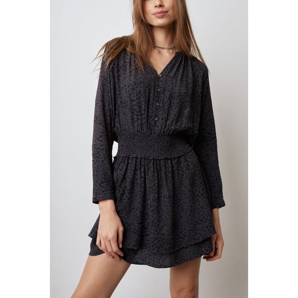 Rails Jasmine Black Shadow Cheetah Print Long Sleeve Mini Dress XS - Picture 2 of 8